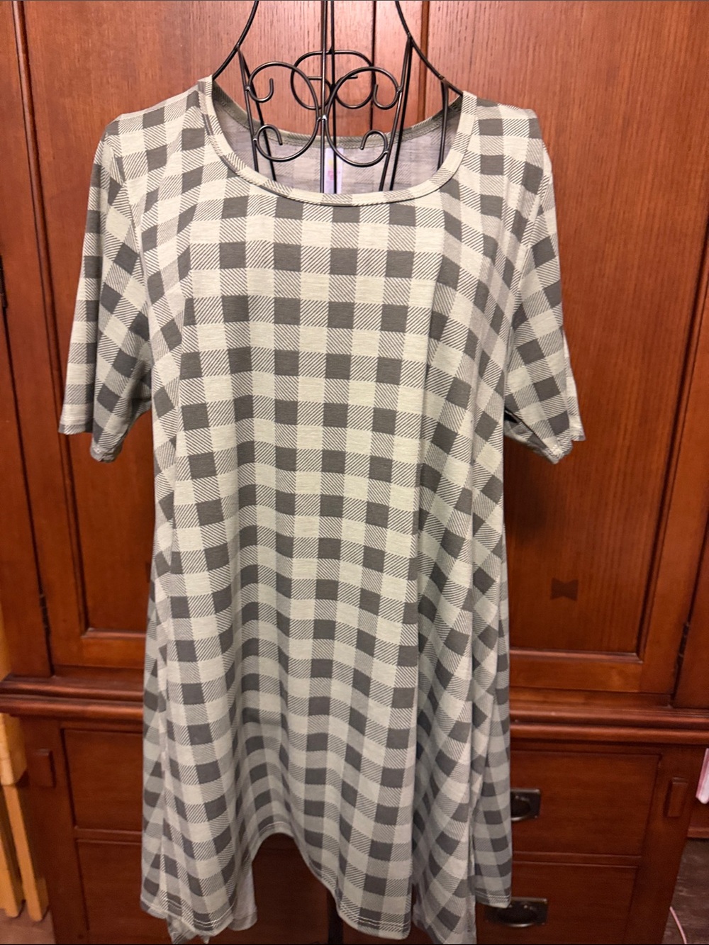 LuLaRoe Grey and White Check Midi Swing Dress